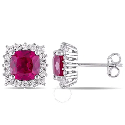 Amour 4 7/8 Ct Tgw Created Ruby And Created White Sapphire Stud Earrings In Sterling Silver In Metallic