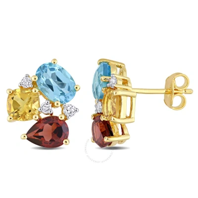 Amour 4 7/8 Ct Tgw Multi-color Gemstone Stud Earrings In Yellow Plated Sterling Silver