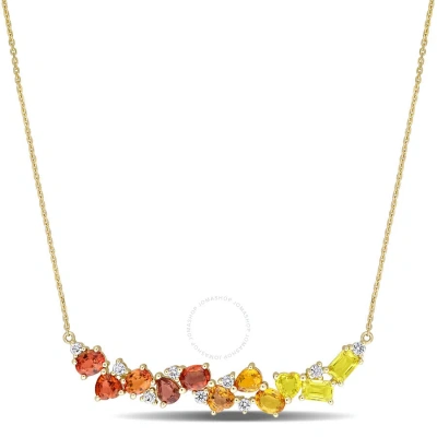 Amour 4 7/8 Ct Tgw Yellow And Orange Sapphire And 1/3 Ct Tw Diamond Necklace In 14k Yellow Gold