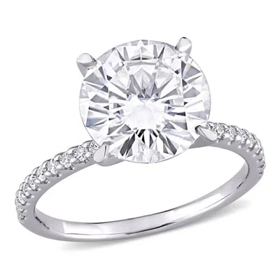 Pre-owned Amour 4 Ct Dew Created Moissanite Engagement Ring In 10k White Gold