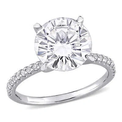 Pre-owned Amour 4 Ct Dew Created Moissanite Engagement Ring In 10k White Gold