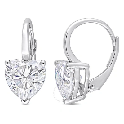 Amour 4 Ct Dew Created Moissanite Heart Leverback Earrings In Sterling Silver In White
