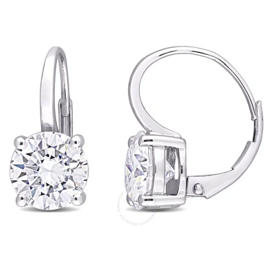 Amour 4 Ct Dew Created Moissanite Leverback Earrings In 14k White Gold