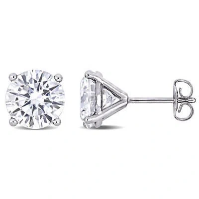 Pre-owned Amour 4 Ct Dew Created Moissanite Solitaire Stud Earrings In 14k White Gold