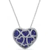 AMOUR AMOUR 4 CT TGW CREATED BLUE AND CREATED WHITE SAPPHIRE HEART CLUSTER NECKLACE IN STERLING SILVER