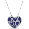 Amour 4 Ct Tgw Created Blue And Created White Sapphire Heart Cluster Necklace In Sterling Silver In White