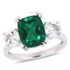 AMOUR AMOUR 4 CT TGW CUSHION-CUT CREATED EMERALD AND CREATED WHITE SAPPHIRE THREE-STONE RING IN 10K WHITE 