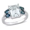 AMOUR AMOUR 4 CT TGW ICE AQUAMARINE AND LONDON-BLUE TOPAZ WITH 1/10 CT TW DIAMOND RING IN STERLING SILVER