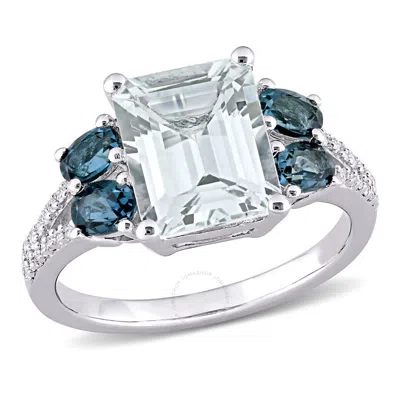 Amour 4 Ct Tgw Ice Aquamarine And London-blue Topaz With 1/10 Ct Tw Diamond Ring In Sterling Silver In White