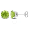 Amour 4 Ct Tgw Peridot Stud Earrings In Sterling Silver In White