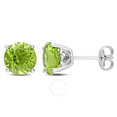 Amour 4 Ct Tgw Peridot Stud Earrings In Sterling Silver In Green