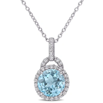 Amour 4 Ct Tgw White And Sky-blue Topaz Pendant With Chain In Sterling Silver