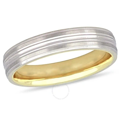 Amour 4 Mm Lightweight Textured Ladies Wedding Band In 10k Two-tone White And Yellow Gold