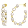 AMOUR AMOUR 4.5-5MM FRESHWATER CULTURED PEARL AND 1/2 CT TGW WHITE TOPAZ BEADED HOOP EARRINGS IN YELLOW PL