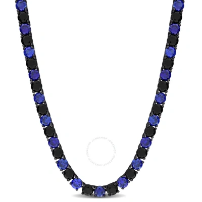 Amour 40 Ct Tgw Created Blue And Black Sapphire Men's Tennis Necklace In Black Rhodium Plated Sterli