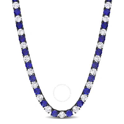Amour 40 Ct Tgw Created Blue And White Sapphire Men's Tennis Necklace In Black Rhodium Plated Sterli