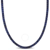 AMOUR AMOUR 40 CT TGW CREATED BLUE SAPPHIRE MEN'S TENNIS NECKLACE IN BLACK RHODIUM PLATED STERLING SILVER
