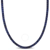 Amour 40 Ct Tgw Created Blue Sapphire Men's Tennis Necklace In Black Rhodium Plated Sterling Silver In Black