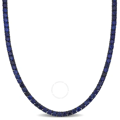 Amour 40 Ct Tgw Created Blue Sapphire Men's Tennis Necklace In Black Rhodium Plated Sterling Silver