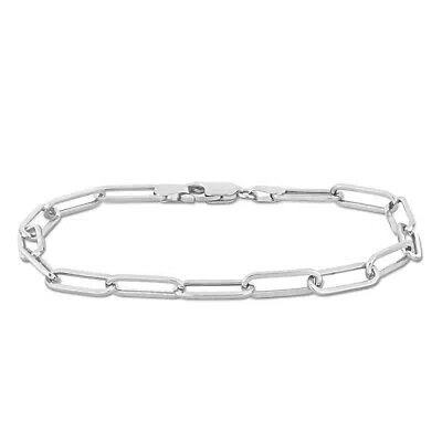 Pre-owned Amour 4.3mm Paperclip Chain Bracelet In 14k White Gold, 7.5 In