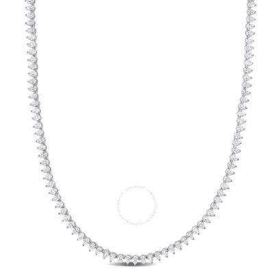 Amour 44 1/2 Ct Tgw Created White Sapphire Teardrop Tennis Necklace In Sterling Silver In Metallic