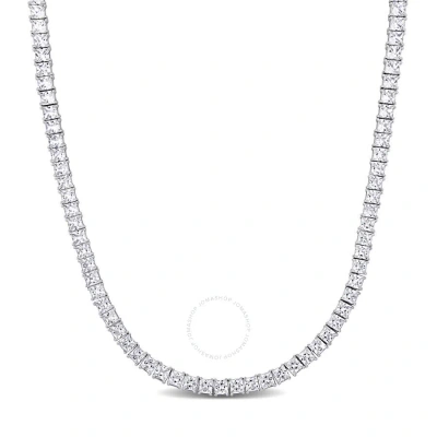 Amour 44 Ct Tgw Square Created White Sapphire Men's Tennis Necklace In Sterling Silver