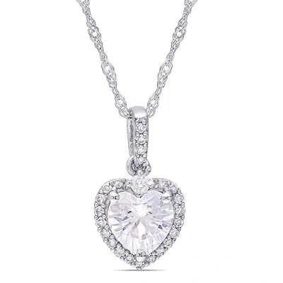 Pre-owned Amour 4/5 Ct Dew Created Moissanite And 1/10 Ct Tw Diamond Heart Halo Pendant In White