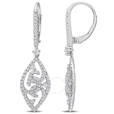 Amour 4/5 Ct Dew Created Moissanite Leverback Dangle Earrings In Sterling Silver In Metallic