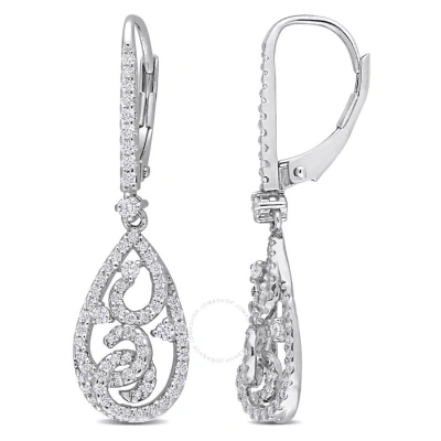 Amour 4/5 Ct Dew Created Moissanite Leverback Dangle Earrings In Sterling Silver In Metallic
