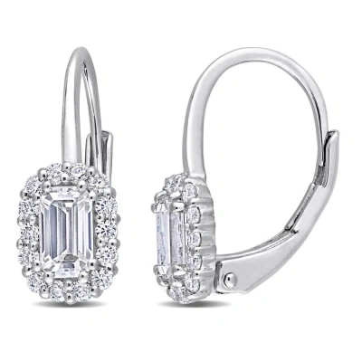 Amour 4/5 Ct Dew Created Moissanite Octagon Halo Leverback Earrings In Sterling Silver In White
