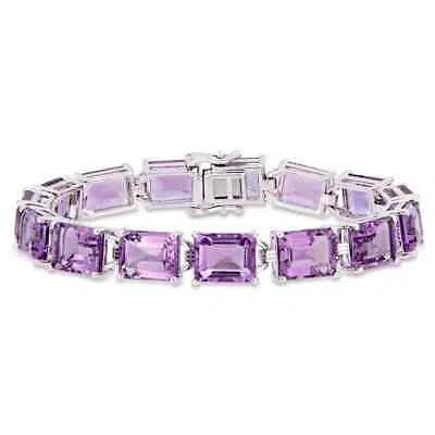 Pre-owned Amour 45 Ct Tgw Emerald-cut Amethyst Tennis Bracelet In Sterling Silver In Purple