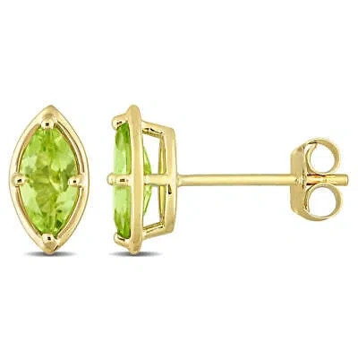 Pre-owned Amour 4/5 Ct Tgw Marquise Peridot Stud Earrings In 14k Yellow Gold