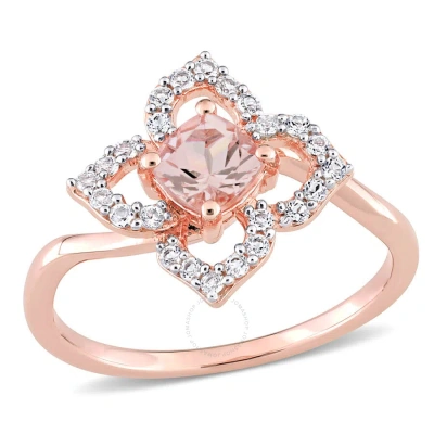 Amour 4/5 Ct Tgw Morganite And White Topaz Floral Ring In Rose Plated Sterling Silver In Gold