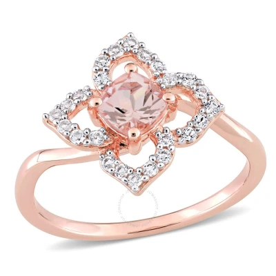 Amour 4/5 Ct Tgw Morganite And White Topaz Floral Ring In Rose Plated Sterling Silver In Pink