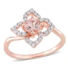 AMOUR AMOUR 4/5 CT TGW MORGANITE AND WHITE TOPAZ FLORAL RING IN ROSE PLATED STERLING SILVER