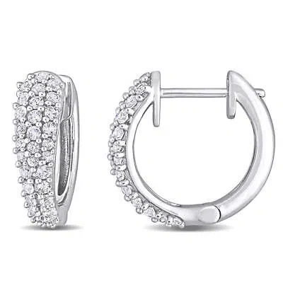 Pre-owned Amour 4/5 Ct Tgw White Sapphire Hoop Earrings In 10k White Gold