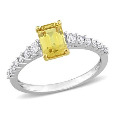 Pre-owned Amour 4/5 Ct Tgw Yellow Sapphire And 1/3 Ct Tw Diamond Bridal Ring Set In 14k