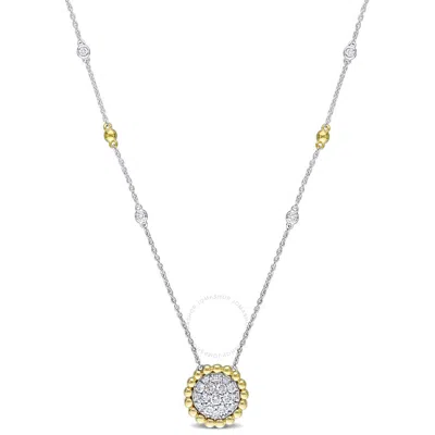 Amour 4/5ct Tdw Diamond Cluster Halo Station Necklace In 14k 2-tone White And Yellow Gold - 18.5 In.