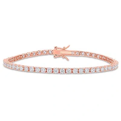 Pre-owned Amour 5 1/10 Ct Dew Created Moissanite Tennis Bracelet In Rose Gold Plated