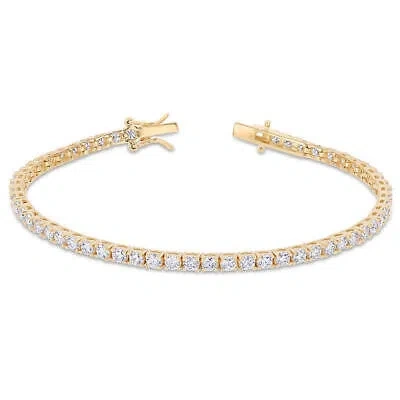 Pre-owned Amour 5 1/10 Ct Dew Created Moissanite Tennis Bracelet In Yellow Plated Sterling