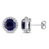 AMOUR AMOUR 5 1/2 CT TGW CREATED BLUE SAPPHIRE CREATED WHITE SAPPHIRE CIRCULAR STUD EARRINGS IN STERLING S