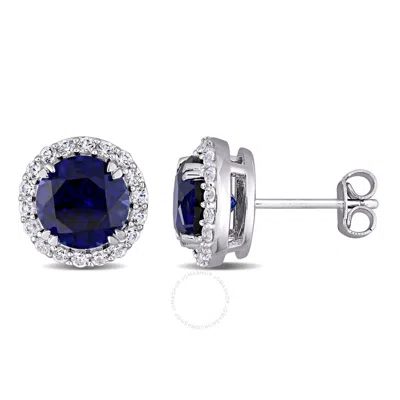 Amour 5 1/2 Ct Tgw Created Blue Sapphire Created White Sapphire Circular Stud Earrings In Sterling S In Neutral
