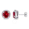 Amour 5 1/2 Ct Tgw Created Ruby Created White Sapphire Circular Halo Stud Earrings In Sterling Silve In White
