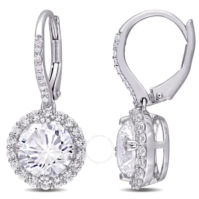 Amour 5 /12 Ct Tgw Created White Sapphire And 1/10 Ct Tw Diamond Halo Leverback Earrings In Sterling In Metallic