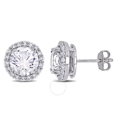 Amour 5 1/2 Ct Tgw Created White Sapphire Halo Stud Earrings In Sterling Silver In Neutral