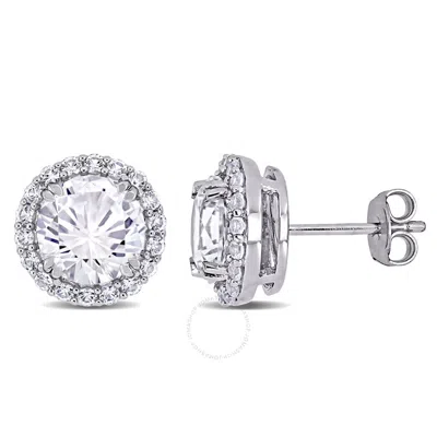 Amour 5 1/2 Ct Tgw Created White Sapphire Halo Stud Earrings In Sterling Silver