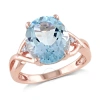 Amour 5 1/2 Ct Tgw Oval Blue Topaz And Diamond Twist Split Shank Cocktail Ring In Rose Plated Sterli In Pink