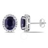 AMOUR AMOUR 5 1/3 CT TGW OVAL DIFFUSED SAPPHIRE AND 3/8 CT TW DIAMOND HALO EARRINGS IN 14K WHITE GOLD