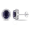 Amour 5 1/3 Ct Tgw Oval Diffused Sapphire And 3/8 Ct Tw Diamond Halo Earrings In 14k White Gold In White