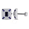 Amour 5 1/4 Ct Tgw Created Blue Sapphire Created White Sapphire Geometric Cufflinks In Sterling Silv In White